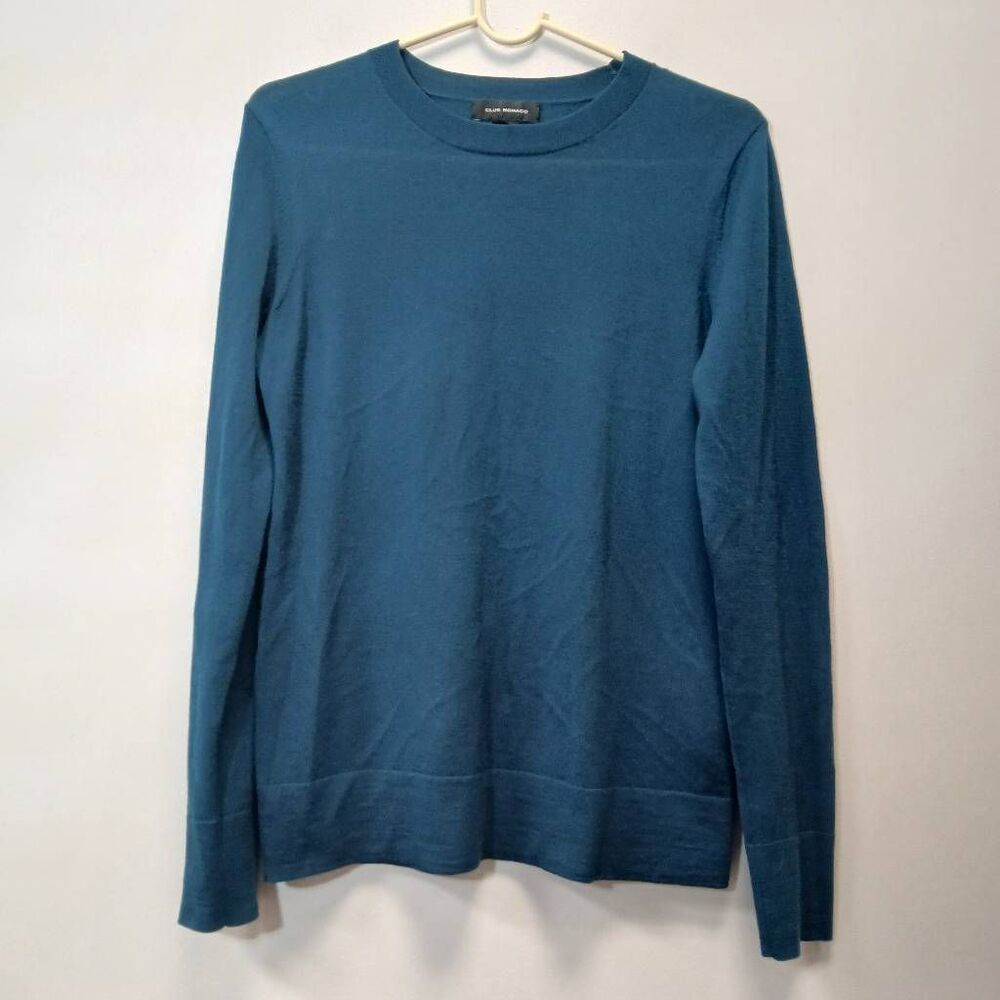 Club Monaco men medium 100% fine wool teal blue sweater lightweight 4 seasons